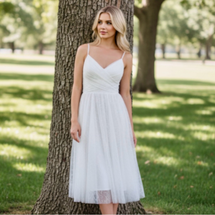 Aqua White Lace Mid Calf Fit & Flare Dress Size 6